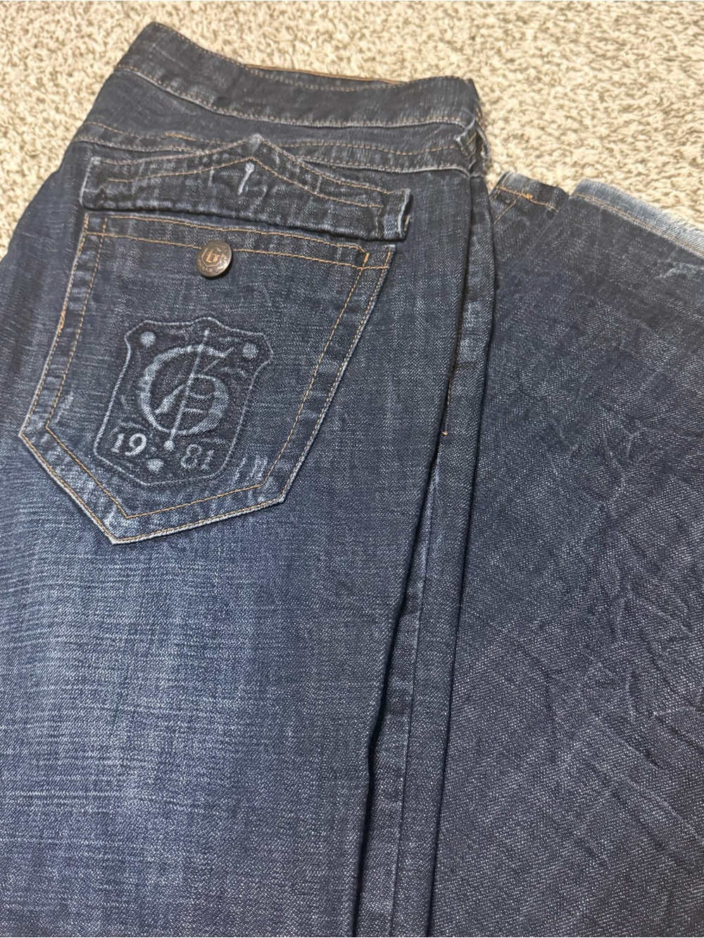 GUESS Men's Jeans Size 38x33 Blue Dark Wash Wide-Leg Denim